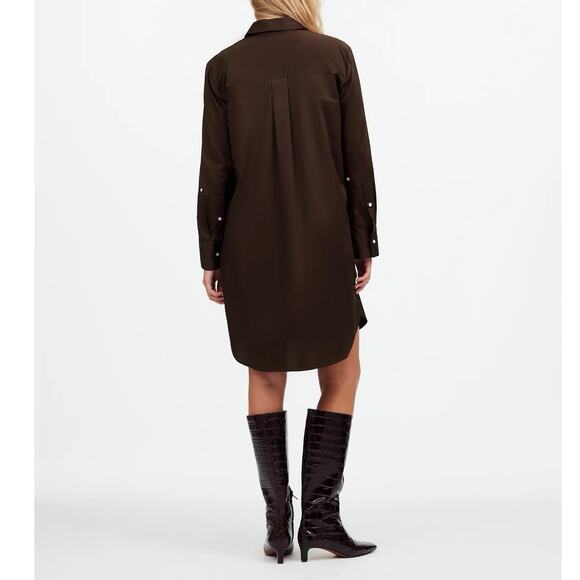 NWT Madewell Y-Neck Button Up Sateen Relaxed Shirtdress Dark Carob Brown Small - Picture 3 of 9